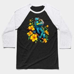 Chameleon Surrounded by Vibrant Spring Flowers Baseball T-Shirt